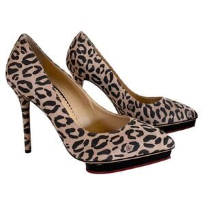 Charlotte Olympia Debbie Leopard Print Suede Platform Pumps Size 37 4.5" Italy